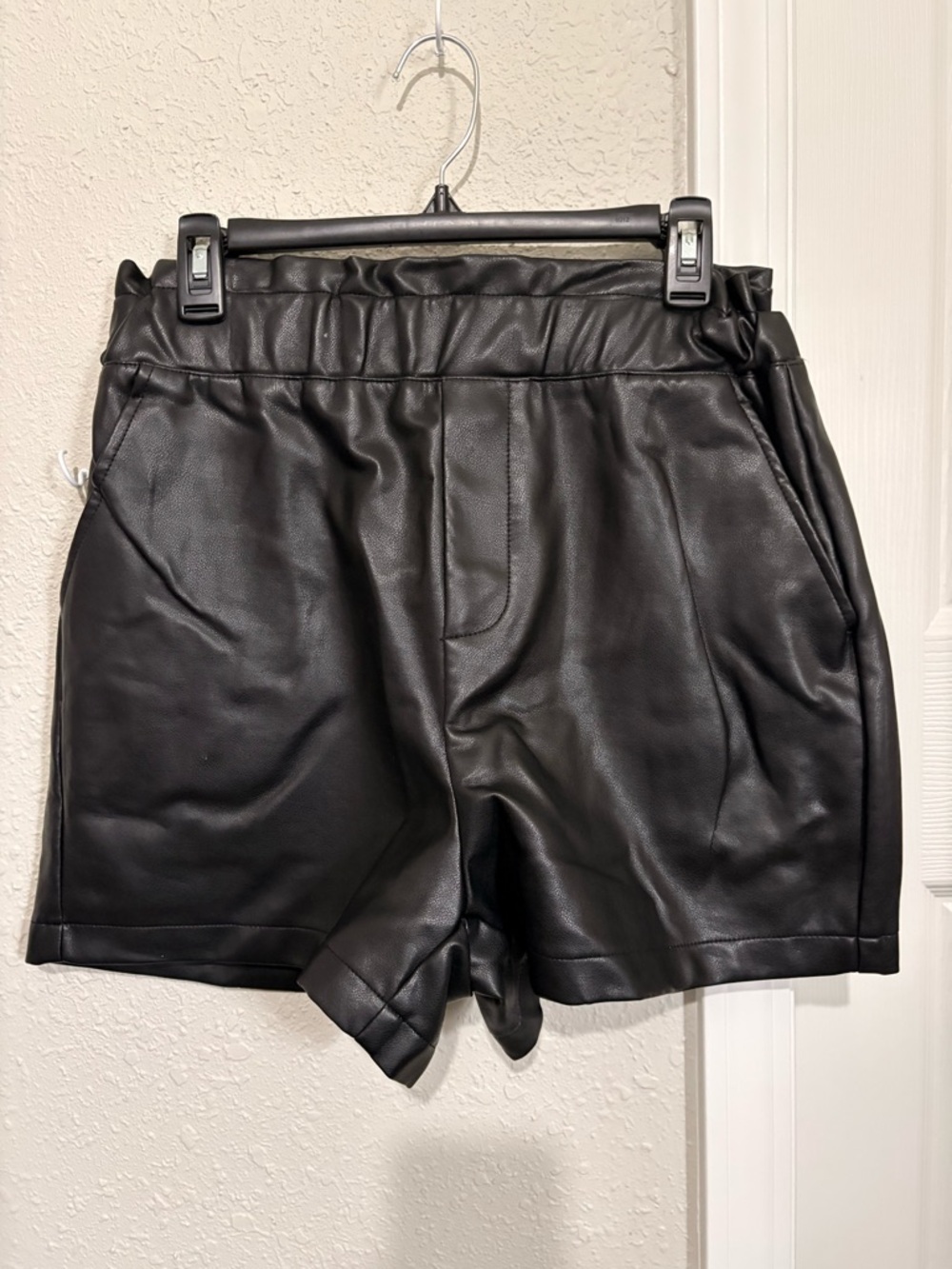 High-Rise Black Faux Leather Women’s Shorts